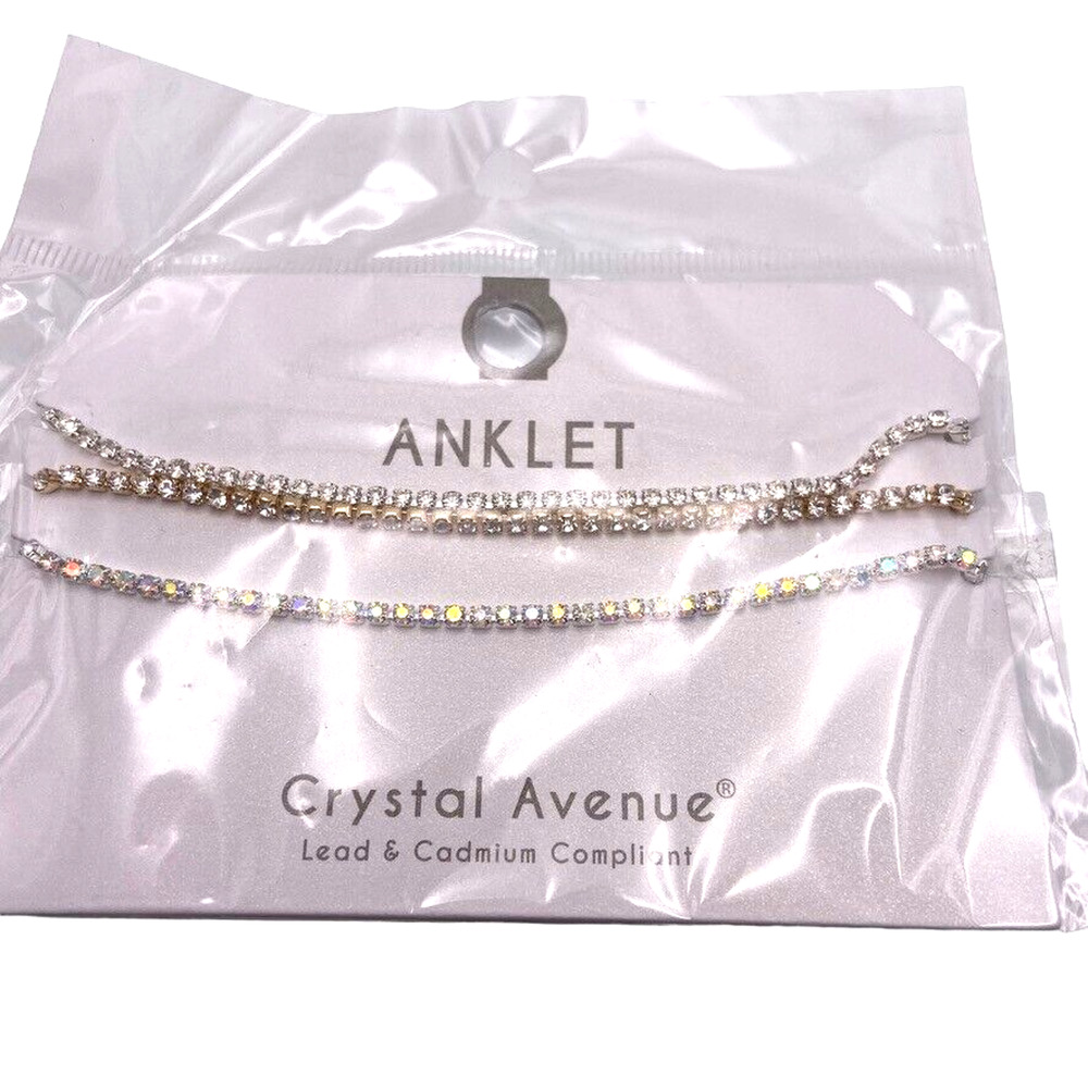 Crystal Avenue Anklet Trio In Package Gold and Silver Tone Sparkling Gift Set